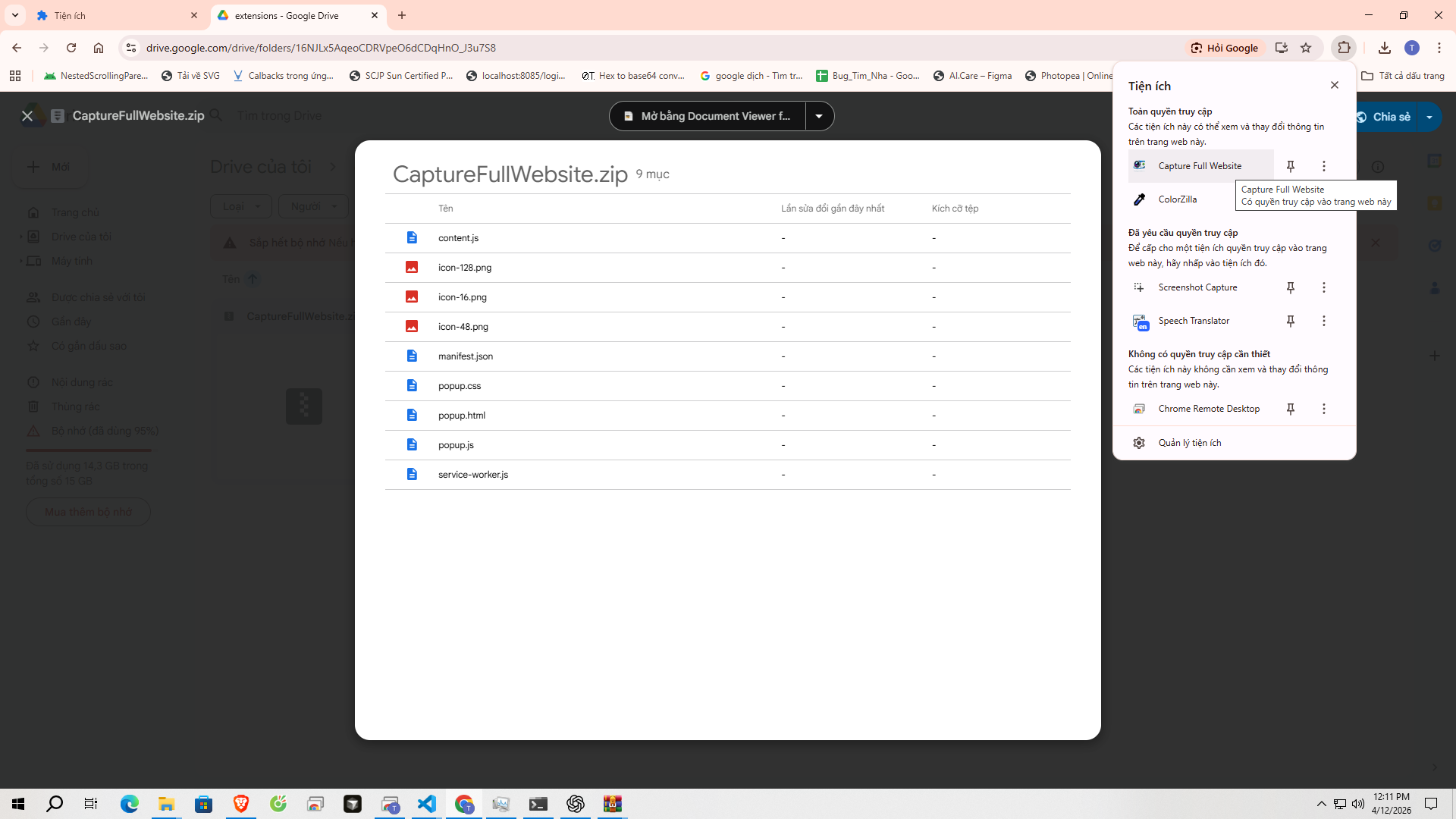 Mở popup và chọn tùy chọn capture