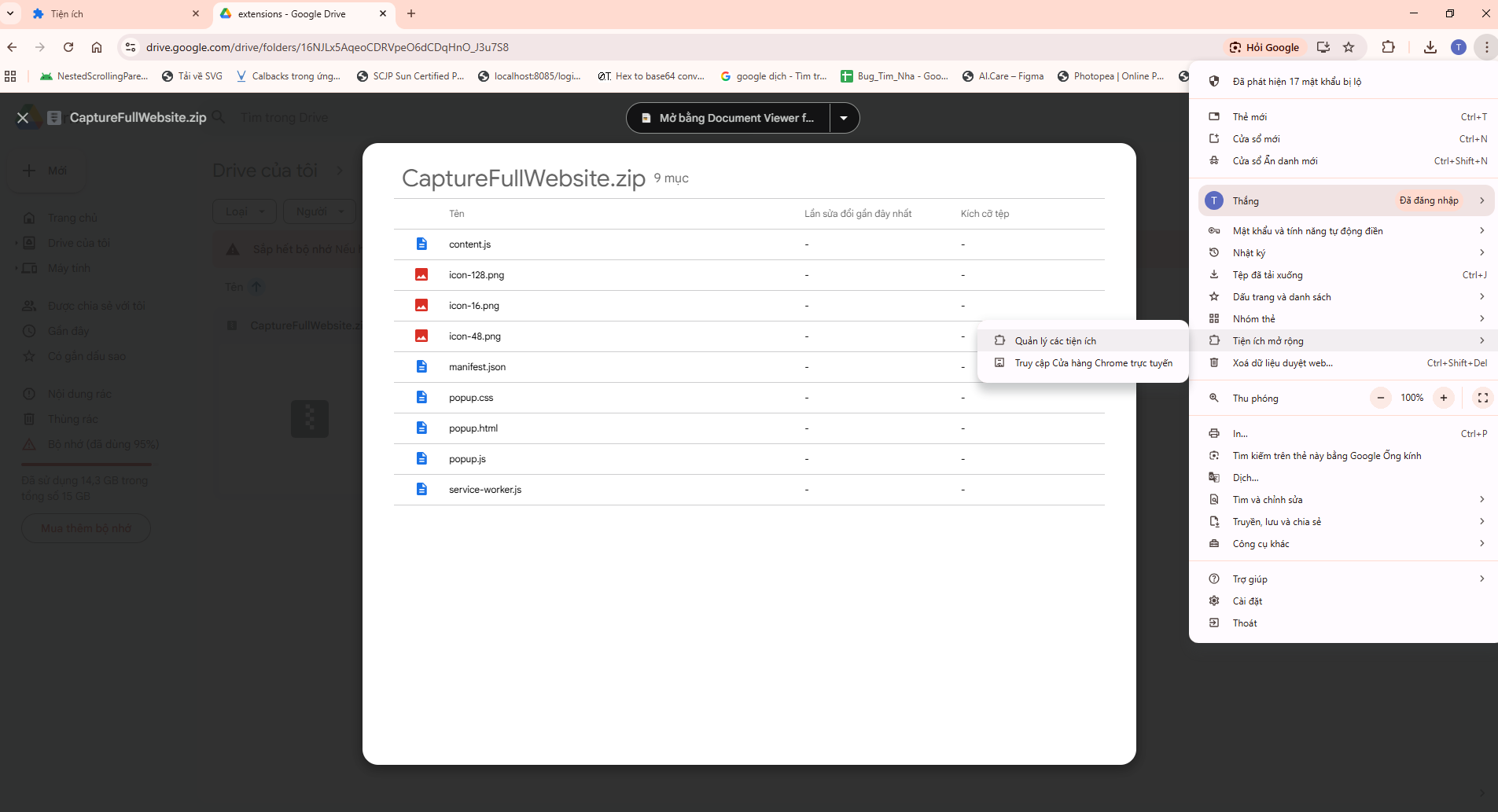 Giao diện vào phần tiện ích mở rộng Chrome